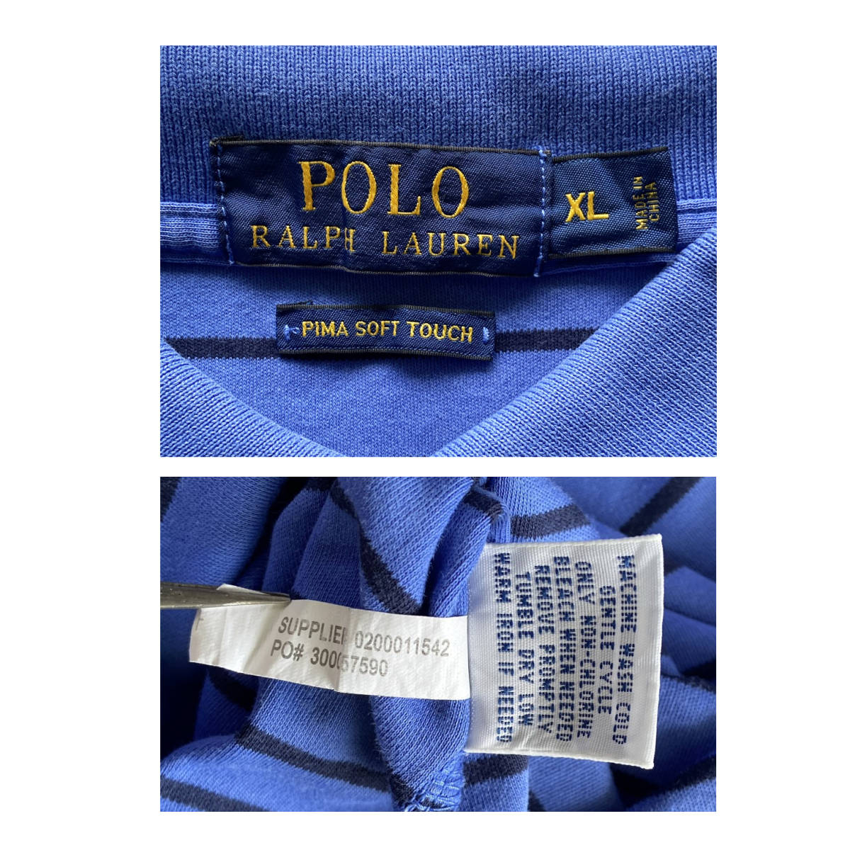 最終値下げ！【USED】 ポロラルフローレン POLO RALPH LAUREN ポロシャツ 刺繍ロゴ ボーダー柄 USA 古着 ゆるだぼ XL ブルー ☆送料無料☆