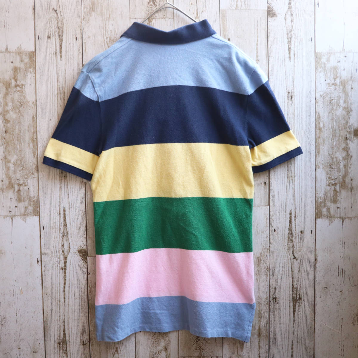 【USED】 ポロラルフローレン POLO RALPH LAUREN ポロシャツ 刺ロゴ ボーダー柄 90s USA 古着 Mサイズ相当 ☆送料無料☆