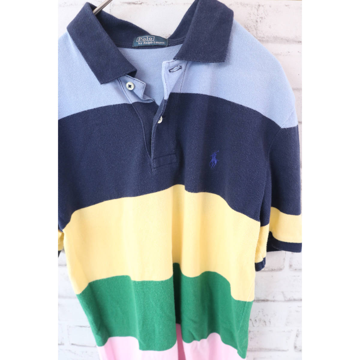 【USED】 ポロラルフローレン POLO RALPH LAUREN ポロシャツ 刺ロゴ ボーダー柄 90s USA 古着 Mサイズ相当 ☆送料無料☆_画像4