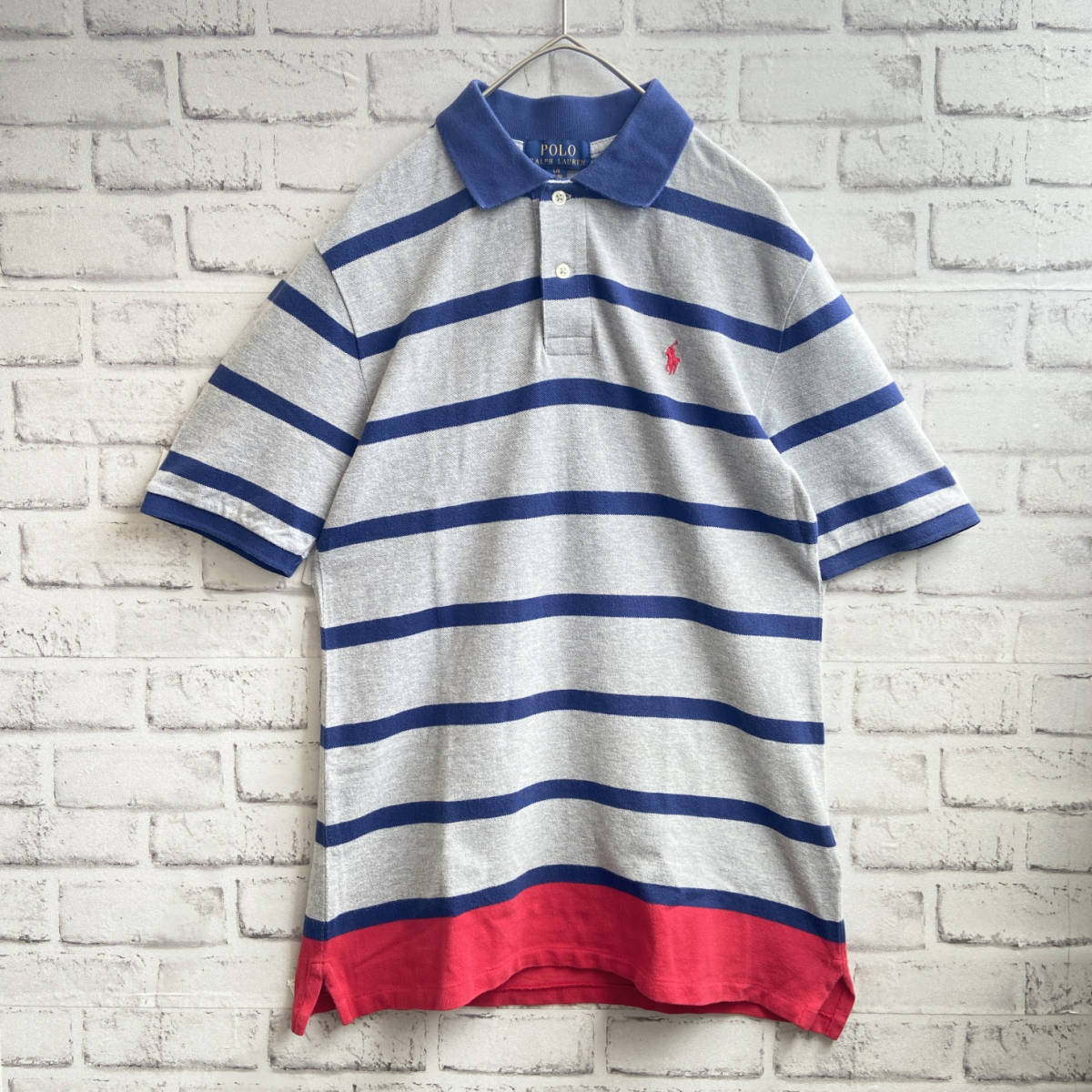 【USED】 ポロラルフローレン POLO RALPH LAUREN ポロシャツ 刺繍ロゴ ボーダー柄 90s 00s USA 古着 ゆるだぼ Lサイズ ☆送料無料☆