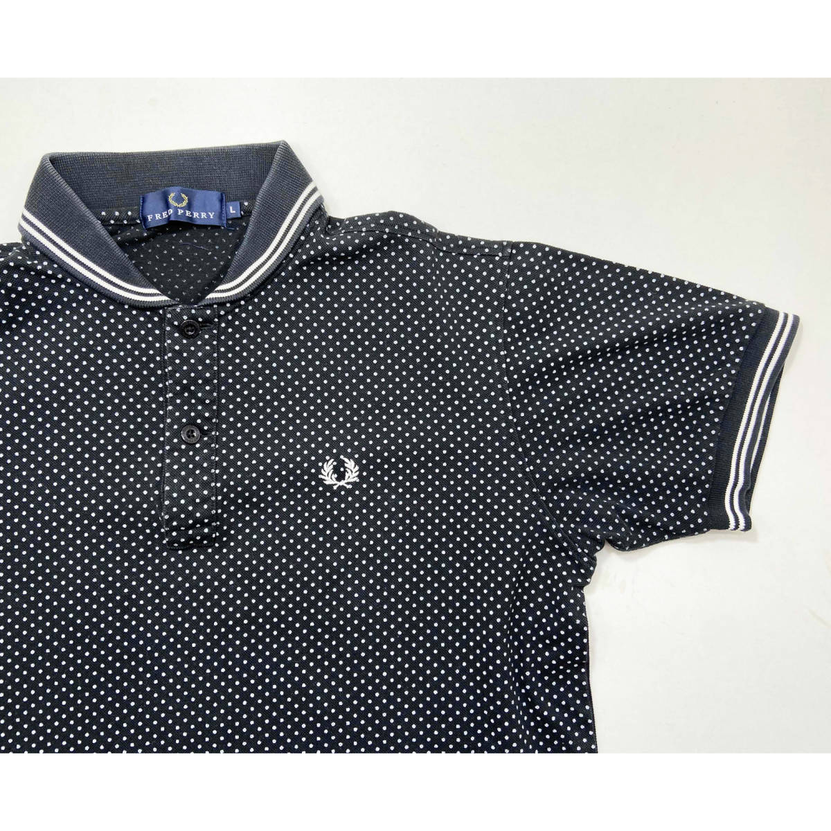 【USED】 フレッド ペリー FREDPERRY ポロシャツ ドット柄 ブリティッシュ イングランド Oi 古着 ブラック Lサイズ (M相当) ☆送料無料☆の画像8