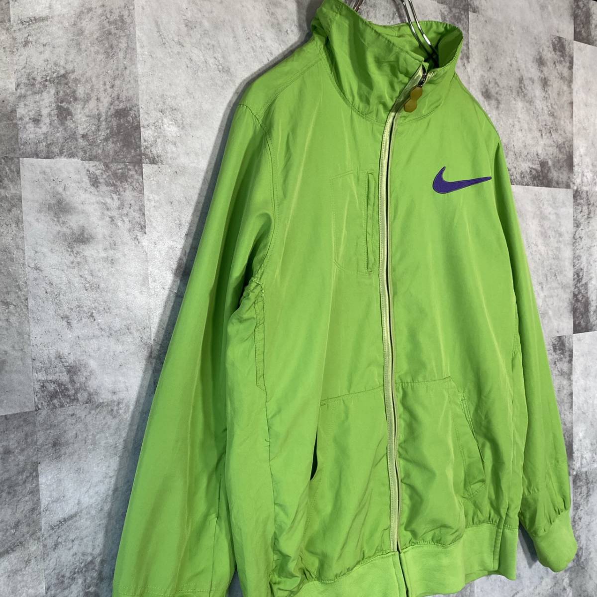  last price cut!! {USED}NIKE Nike DRY-FIT nylon jacket jersey embroidery Logo Y2K American Casual USA old clothes L size green * free shipping *