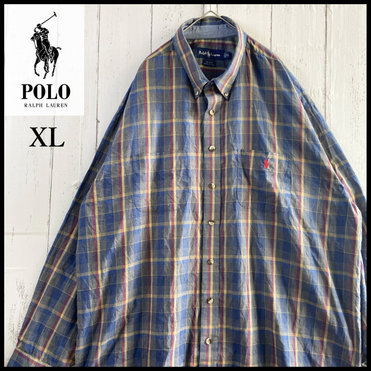 【USED】 ポロ ラルフローレン Polo Ralph Lauren 長袖シャツ コットンシャツ チェック柄 アメカジ 90s USA 古着 Y2X XL ☆送料無料☆_画像1