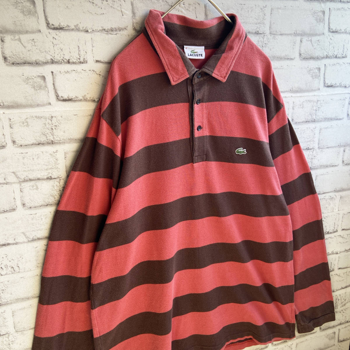 【USED】 ラコステ LACOSTE 長袖 ポロシャツ 太ボーダー柄 90s 00s 古着 サイズ 4 (M相当) ☆送料無料☆_画像4