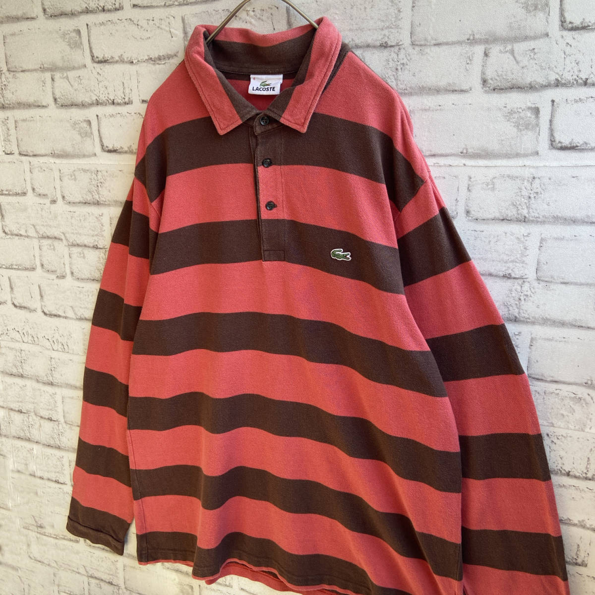 【USED】 ラコステ LACOSTE 長袖 ポロシャツ 太ボーダー柄 90s 00s 古着 サイズ 4 (M相当) ☆送料無料☆の画像5