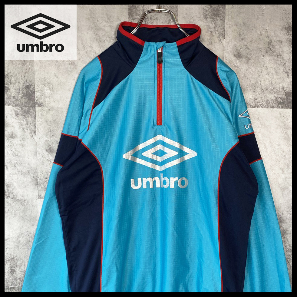 《USED》アンブロ UMBRO ハーフジップ プルオーバー ナイロンジャケット フットボール 90s 00s 古着 M ブルー ☆送料無料☆