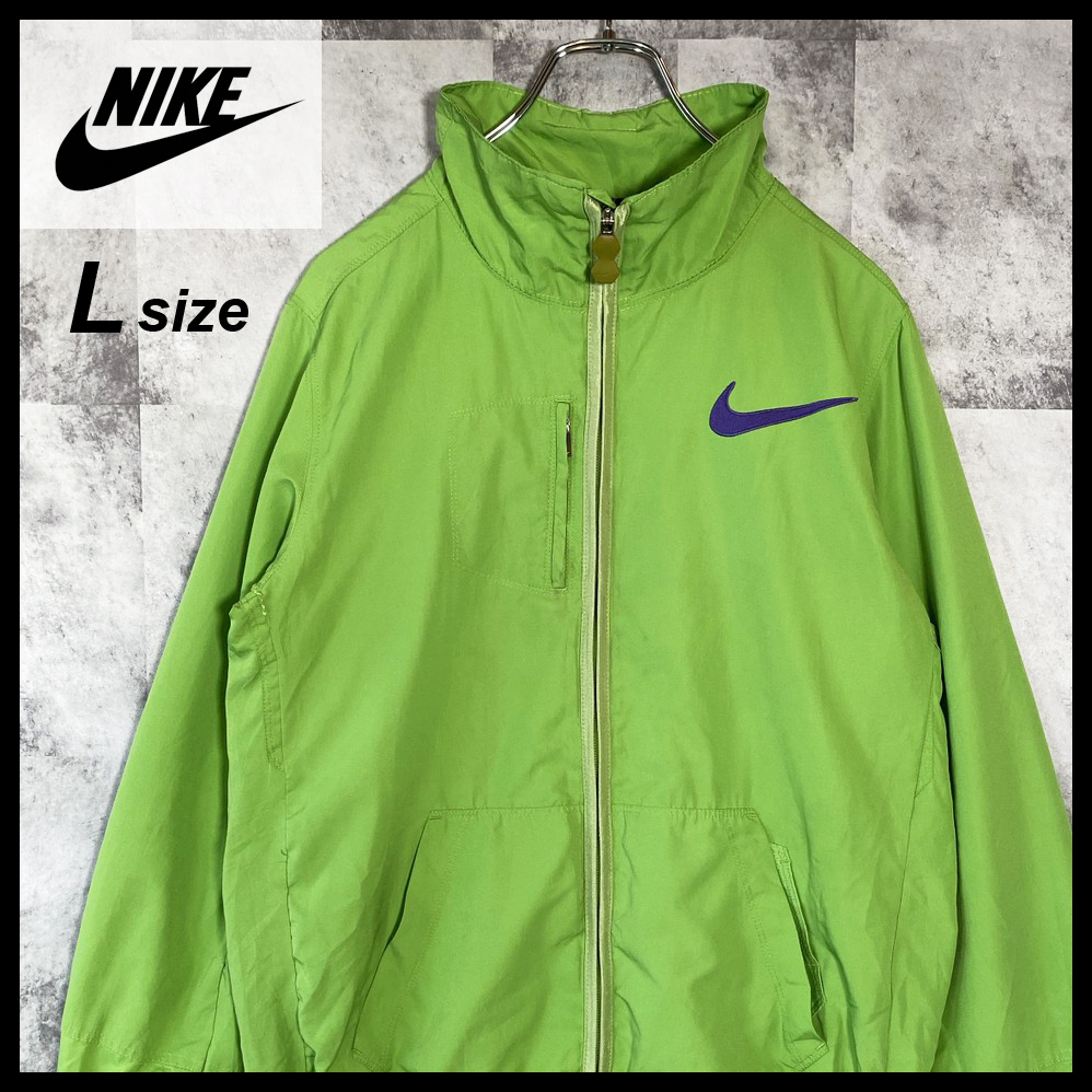  last price cut!! {USED}NIKE Nike DRY-FIT nylon jacket jersey embroidery Logo Y2K American Casual USA old clothes L size green * free shipping *