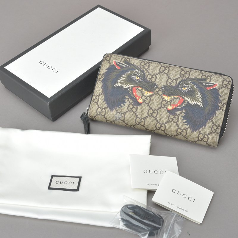 売れ筋】 ウルフ 長財布 ラウンドファスナー GUCCI グッチ 美品 GG