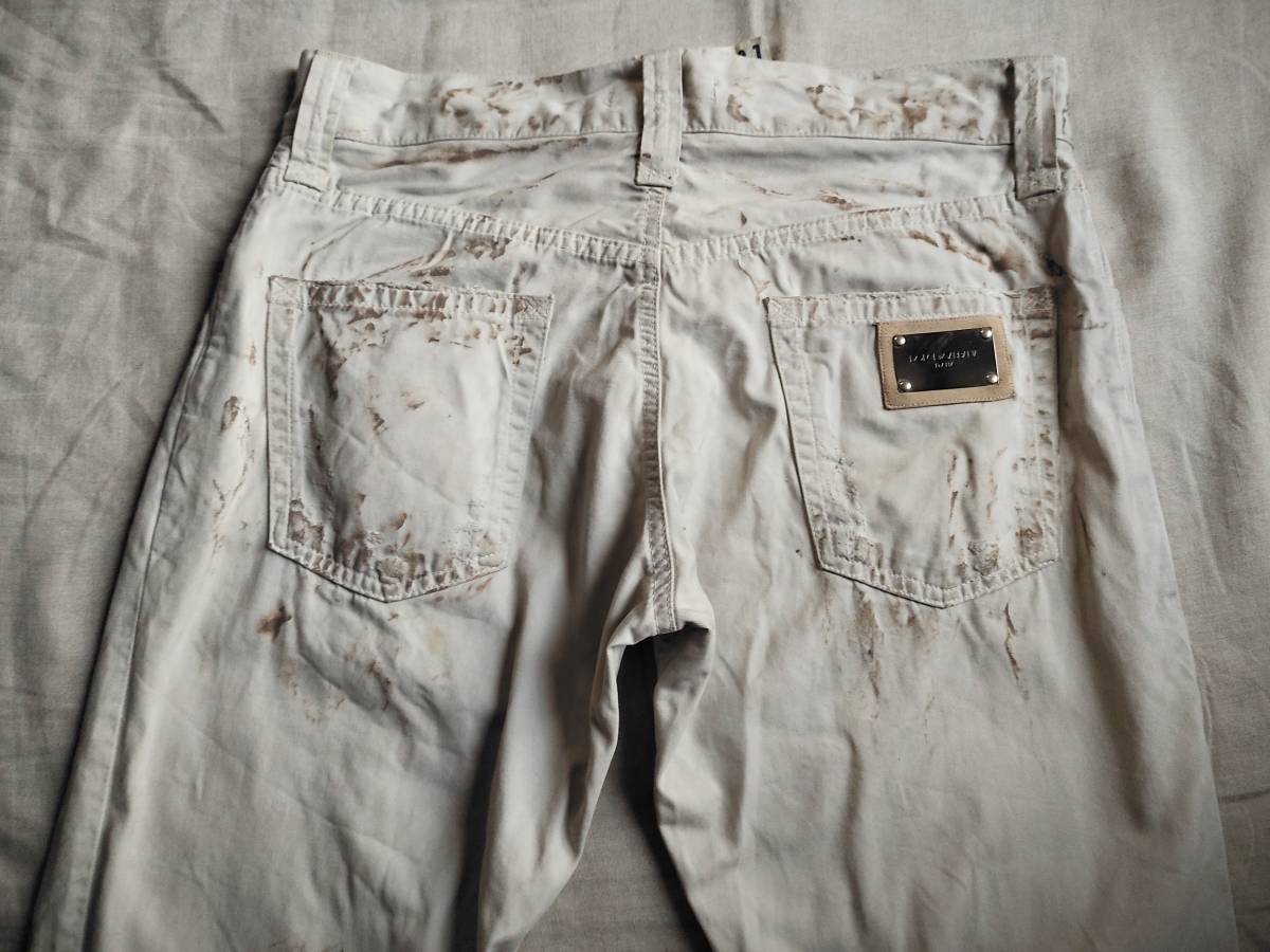 名作 DOLCE&GABBANA ドルチェ&ガッバーナ D&G パンツ ダスティ加工 プレート ダミージップ 17LOOSE ルーズ 46ライトベージュイタリア製★9