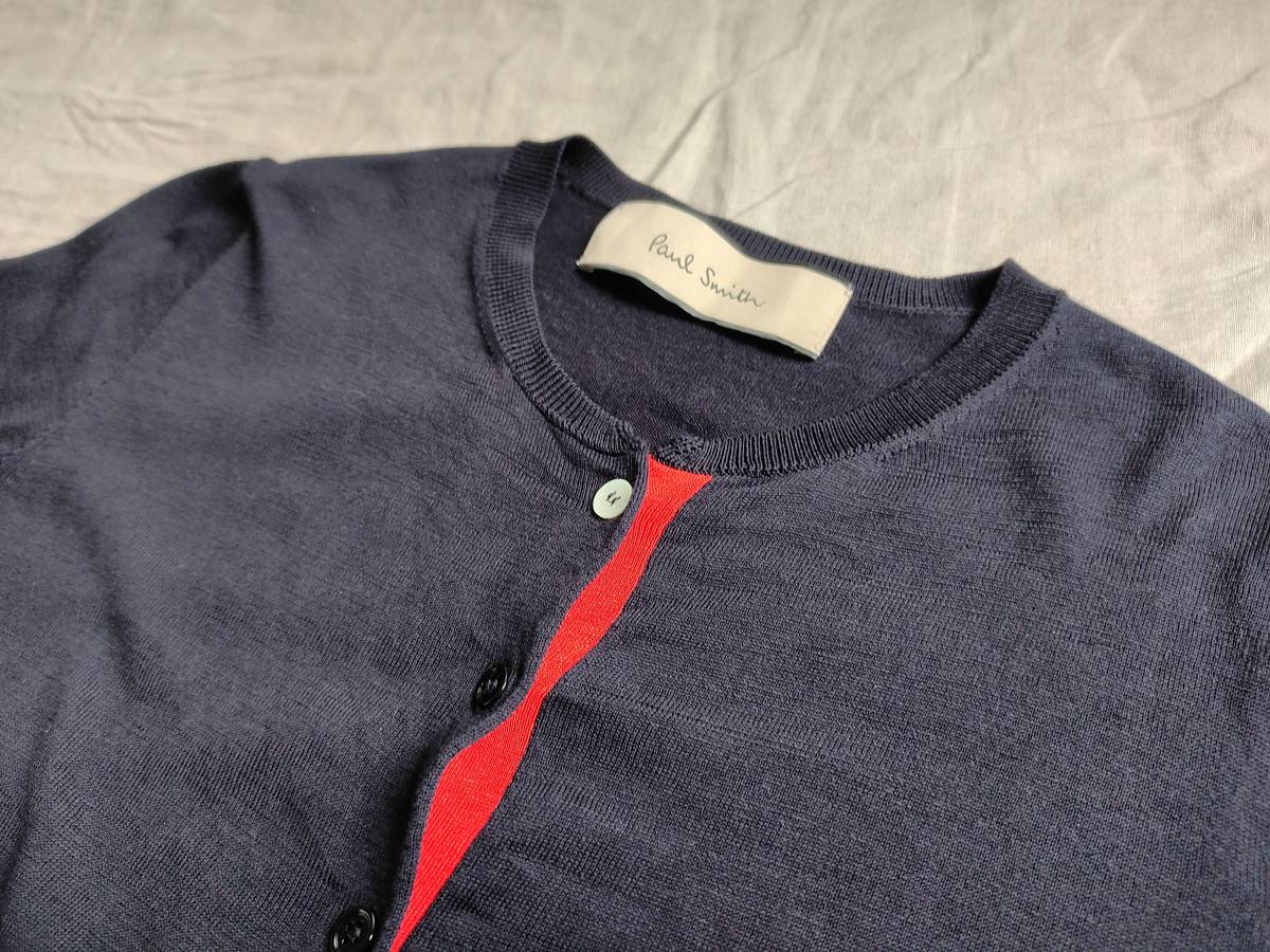 Paul Smith ポールスミス カーディガン シルク コットン 色切替 ニット 長袖 紺 ネイビー レディース ★9