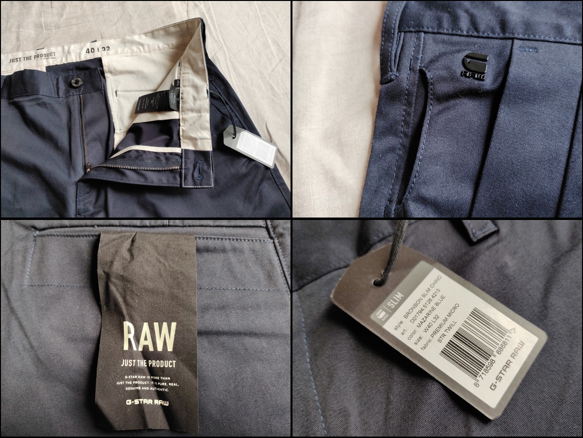 新品 ビッグサイズ G-STAR RAW ジースターロウ BRONSON SLIM CHINO ブロンソン スリム チノ パンツ ストレッチ W40 L32 紺 ネイビー ★9