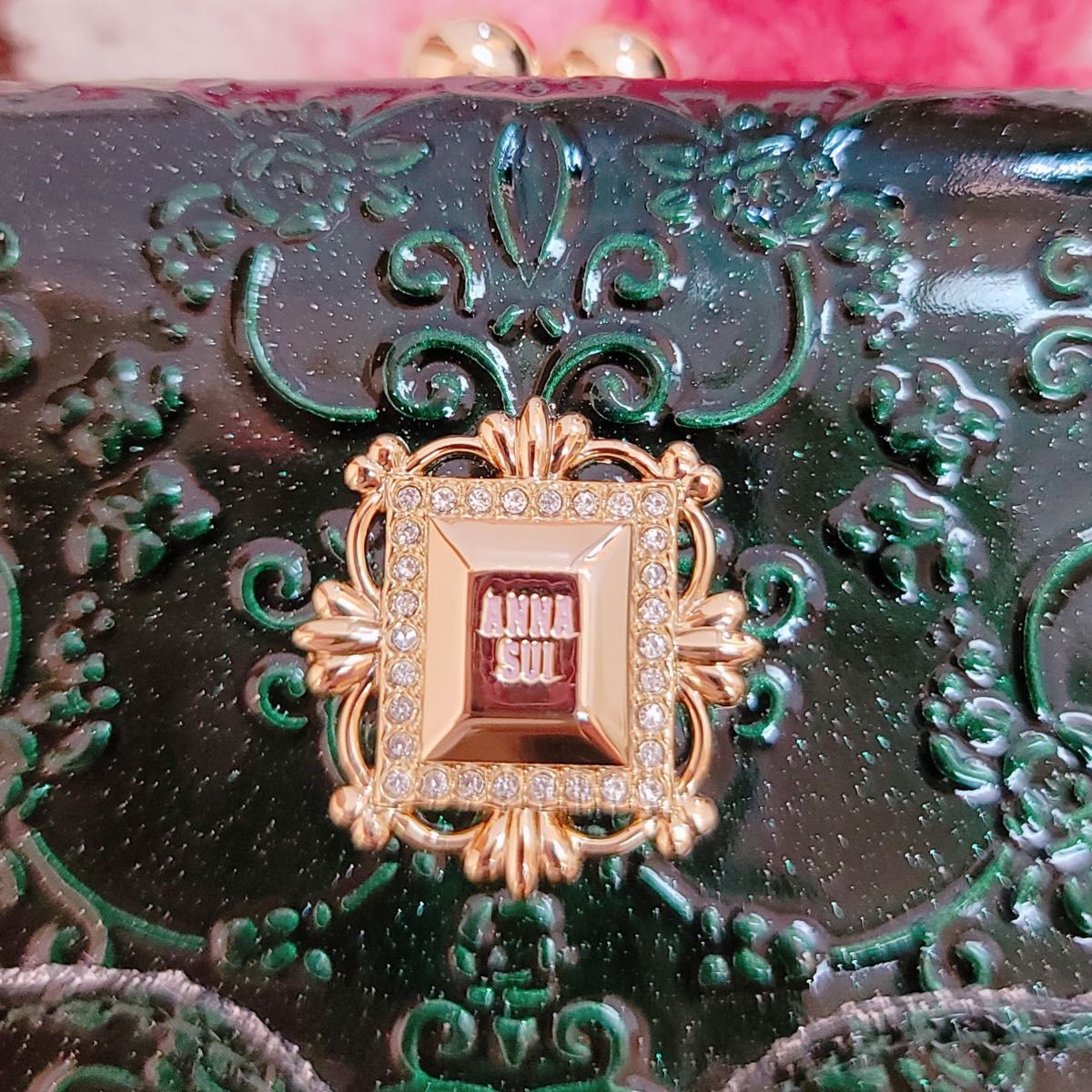 新品アナスイ★二つ折り財布新色グリーン★がま口二つ折り財布★ANNA SUI