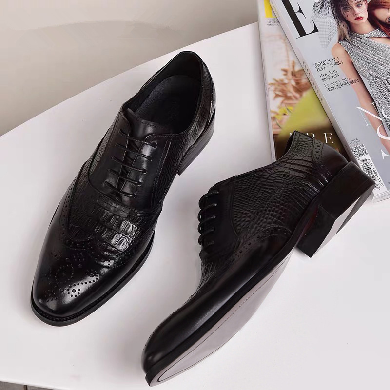 新入荷 ビジネスシューズ メンズシューズ シューズ 靴 フォーマル ロングノーズ ローカット 紐靴 紳士靴 ワニ柄 ブラック 24.5cm~28.5cm_画像2