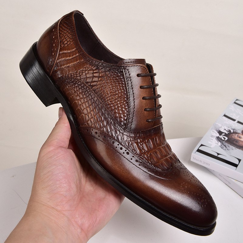 新入荷 ビジネスシューズ メンズシューズ シューズ 靴 フォーマル ロングノーズ ローカット 紐靴 紳士靴 ワニ柄 ブラック 24.5cm~28.5cm_画像4