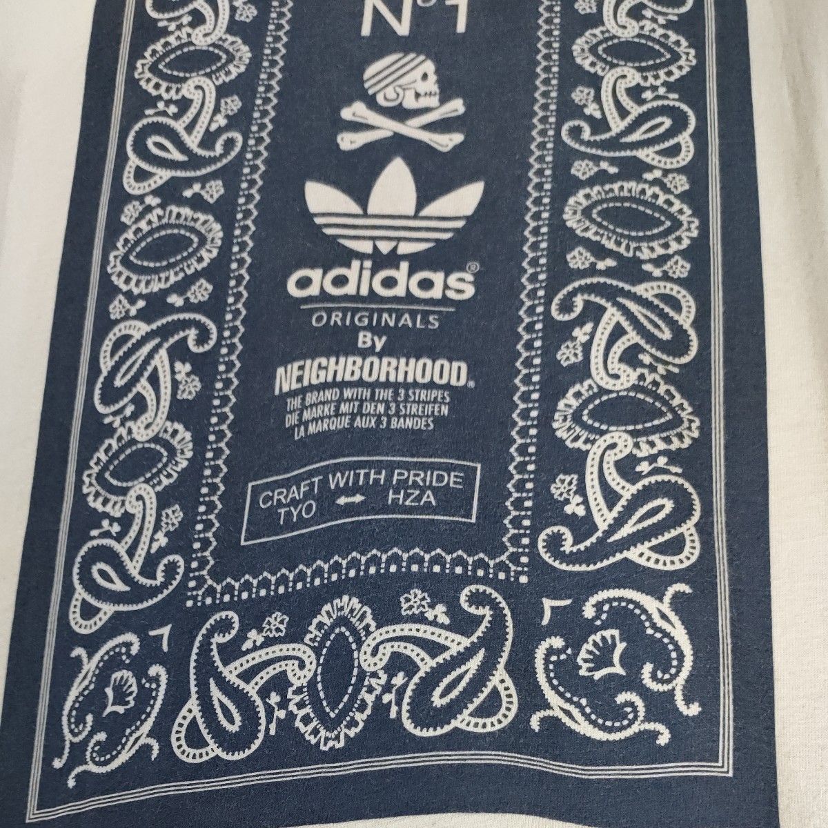 アディダス×ネイバーフッドコラボ半袖TシャツS-M　白　プリント枠ペーズリーバンダナ柄　adidas×NEIGHBORHOOD