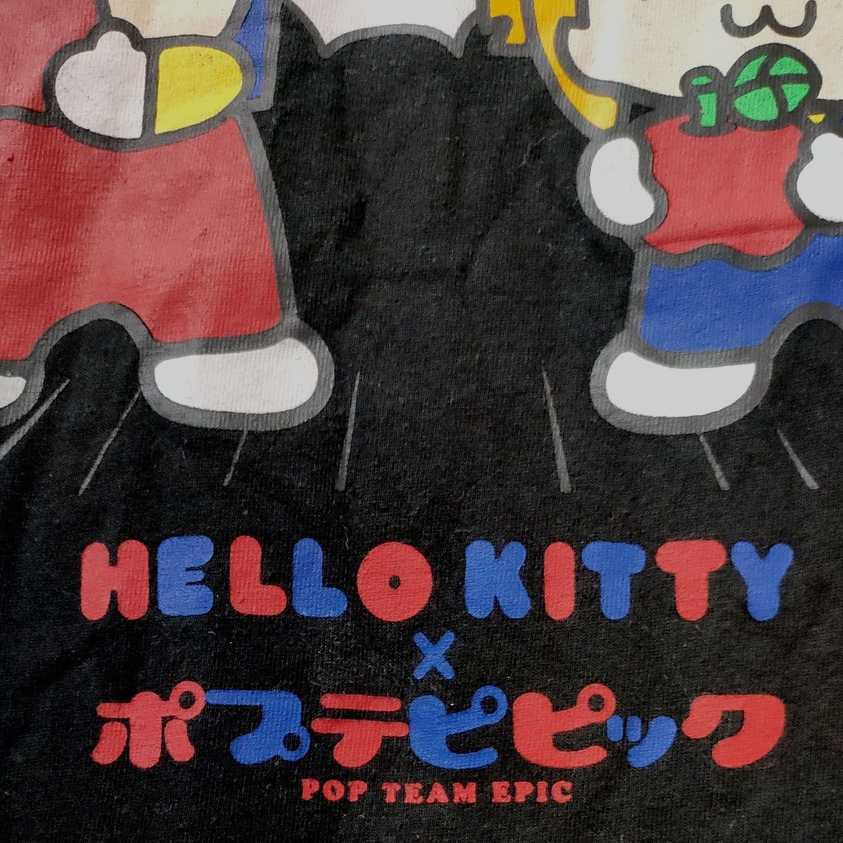 ポプテピピック×ハローキティコラボ半袖TシャツL　ブラック　ポプ子/ビビ美　サンリオ正規【ハロー応ッ！！！】Hello Kitty