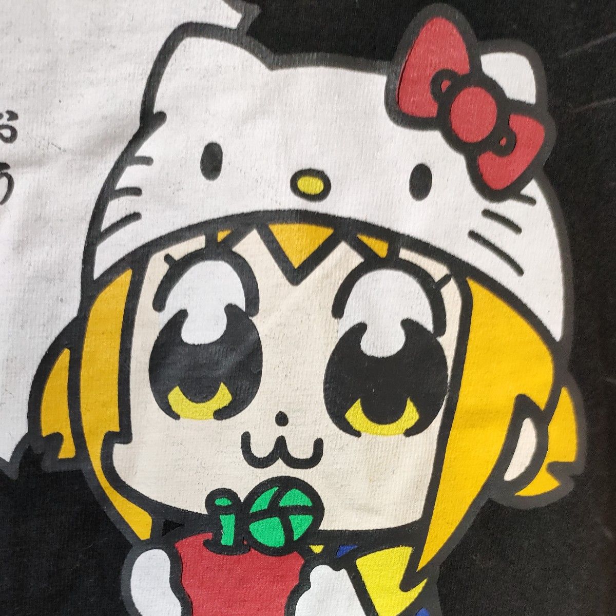 ポプテピピック×ハローキティコラボ半袖TシャツL　ブラック　ポプ子/ビビ美　サンリオ正規【ハロー応ッ！！！】Hello Kitty