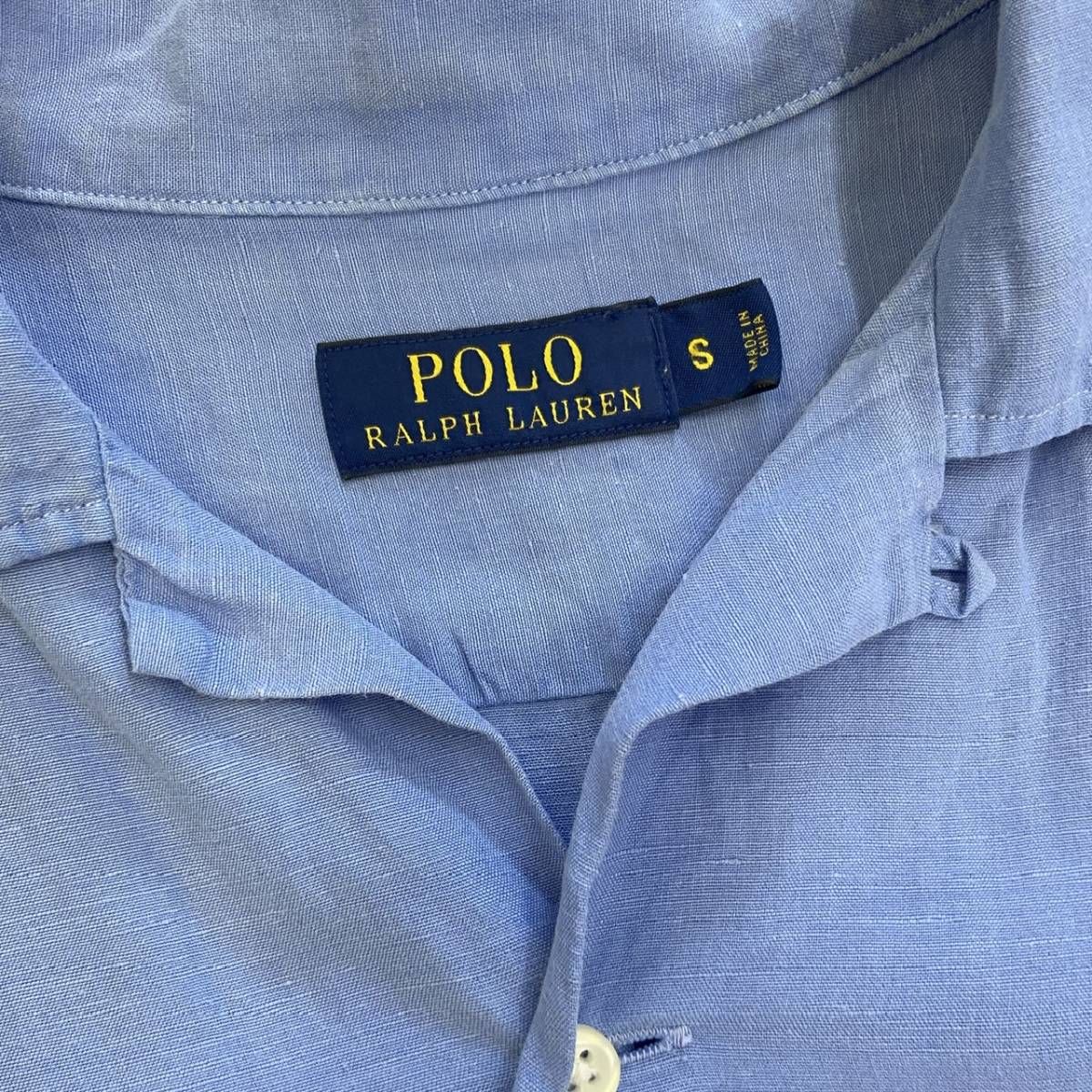 Polo Ralph Lauren オープンカラーシャツ S ブルー 裾ポニー シルク リネン 刺繍 開襟 半袖 シャツ ボックス CALDWELL ポロ ラルフローレン_画像3