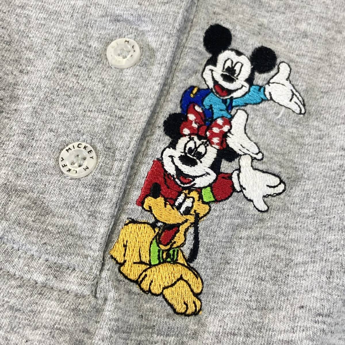 90s Disney ミッキーマウス ヘンリーネック ロンT 刺繍 M グレー ミッキー ミニー プルート 長袖 Tシャツ ディズニー キャラクター_画像3