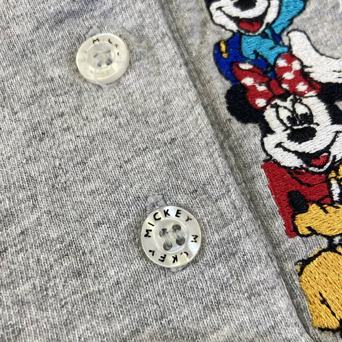 90s Disney ミッキーマウス ヘンリーネック ロンT 刺繍 M グレー ミッキー ミニー プルート 長袖 Tシャツ ディズニー キャラクター_画像6