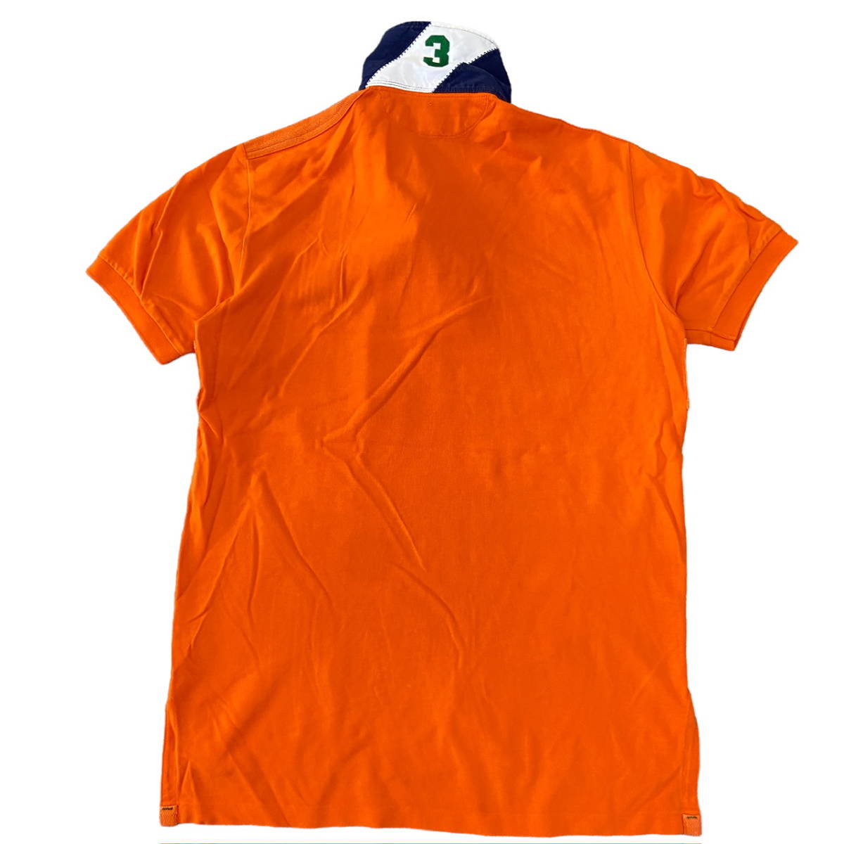 90s Polo Ralph Lauren ポロシャツ M オレンジ ビッグ ポニー ロゴ 刺繍 袖 ナンバリング 3 半袖 ラガーシャツ ポロ ラルフローレン_画像2