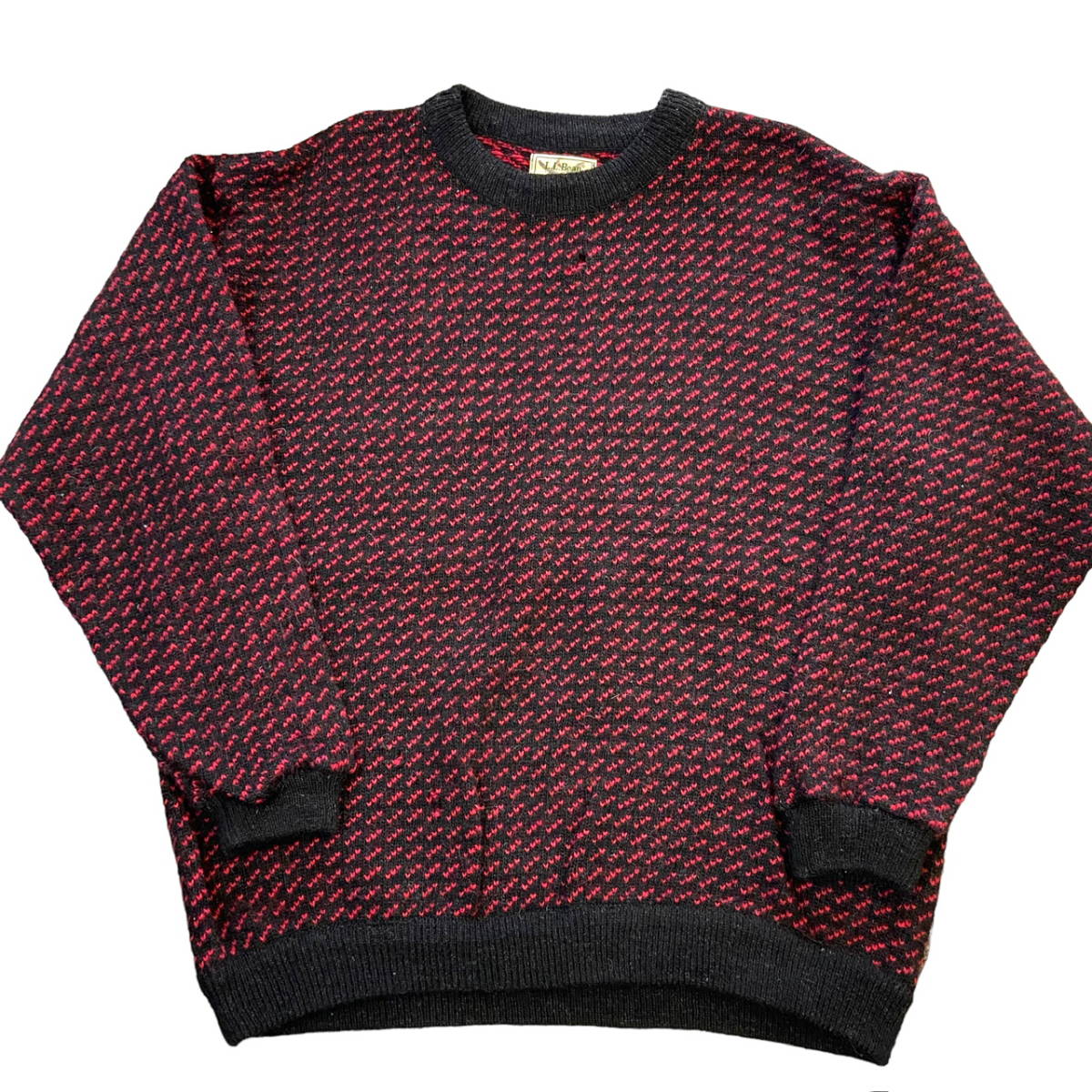 80snoru way производства L.L.Bean birz I вязаный свитер MENS XL черный × красный шерсть NORWAY L e рубин nLL bean Vintage 