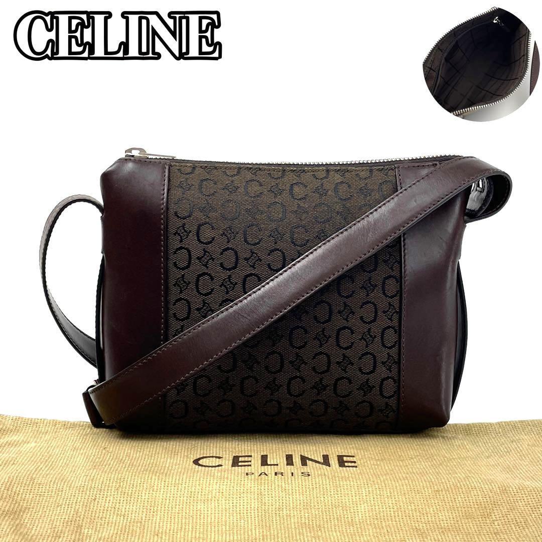 【極美品】CELINE セリーヌ ショルダーバッグ ポシェット Cマカダム トリオンフ ブラゾン 裏地総柄 男女兼用 フォーマル キャンバス レザー