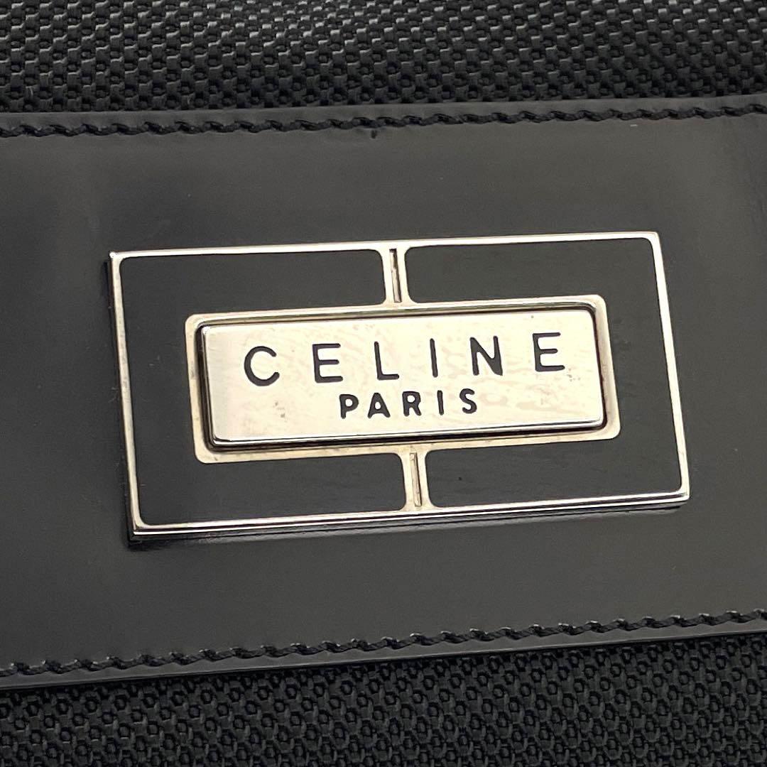 【極美品】CELINE セリーヌ ショルダーバッグ トートバッグ ロゴ型押し シルバー金具 裏地総柄 肩掛け 男女兼用 フォーマル パテントレザー