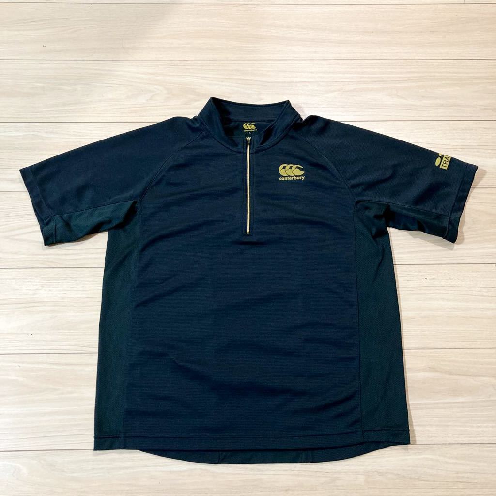 Canterbury カンタベリー ハーフジップシャツ 半袖シャツ Lサイズ 黒 金 ラグビーの画像1