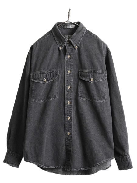 本店は メンズ シャツ ボタンダウン 長袖 デニム ブラック LORD&TAYLOR