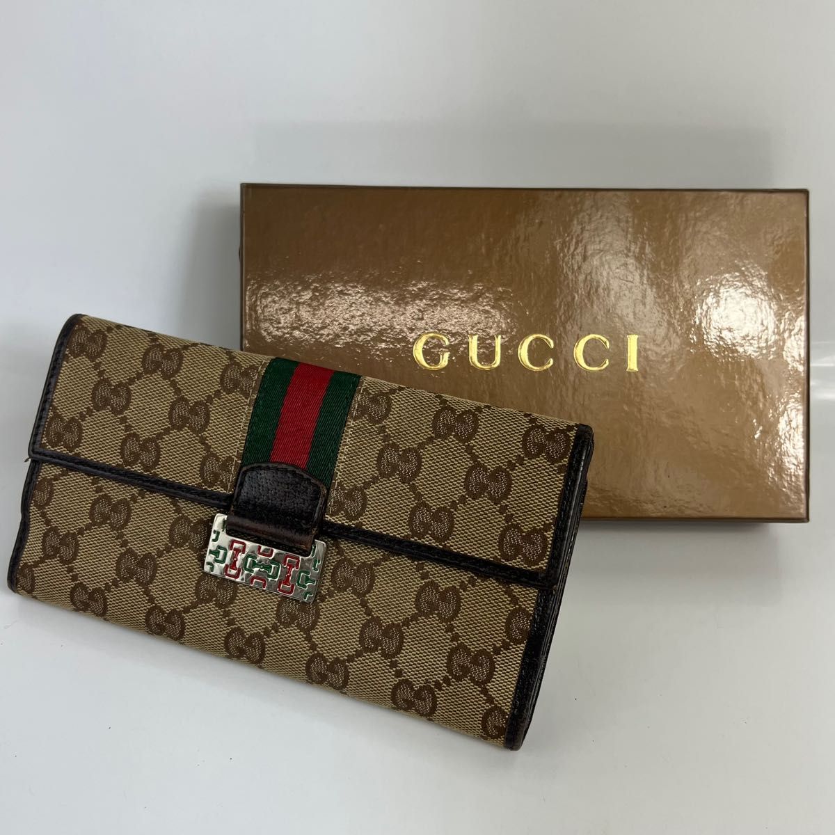 GUCCI グッチ　GGキャンバス　シェリーライン　長財布　レディース　ブランド