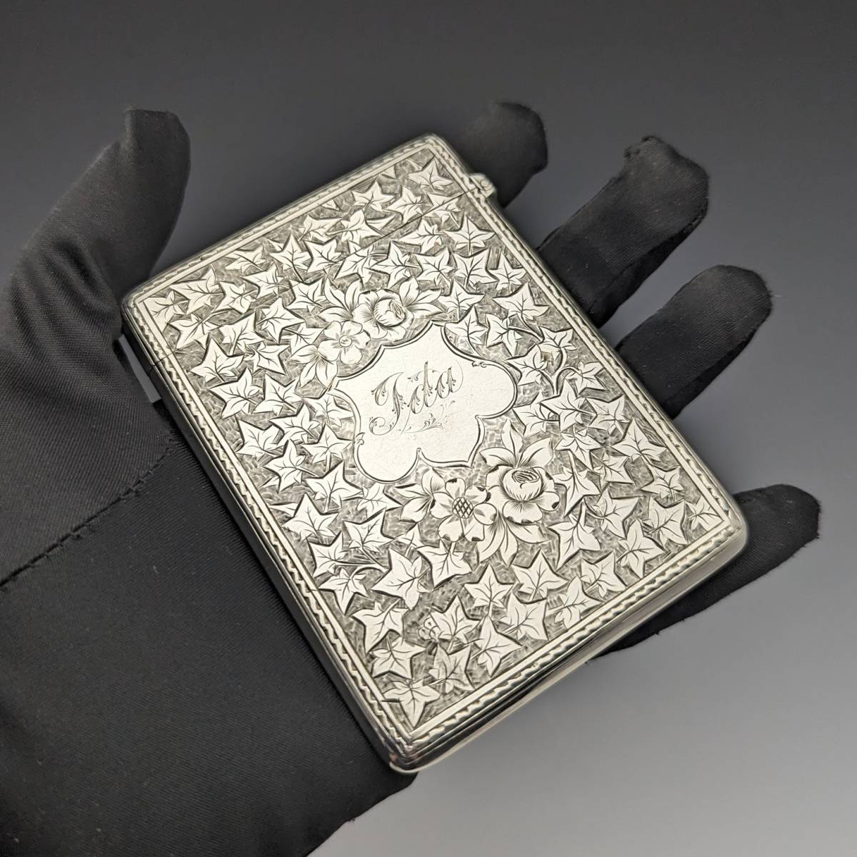 1887年 英国アンティーク 純銀製カードケース 76g George Unite_画像10