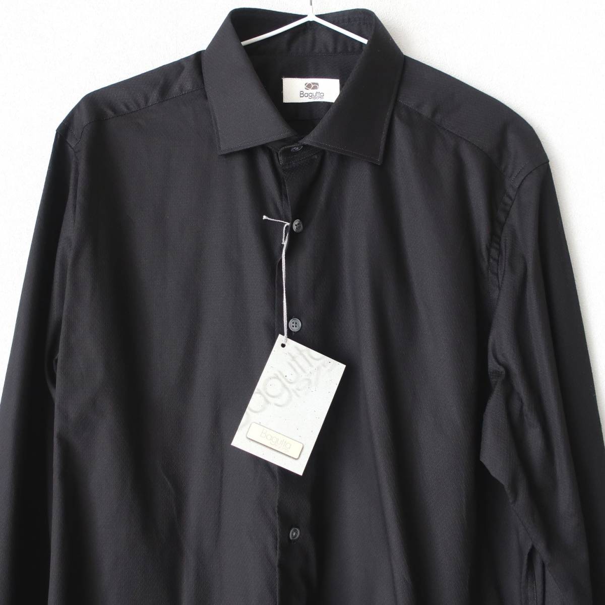 新品 未使用 BAGUTTA バグッタ 最高級 メンズ ドレスシャツ 織柄 シャドー柄 長袖シャツ ボタン シャツ 黒 ブラック 42 XL ～ 2XL 2L 3L_画像3