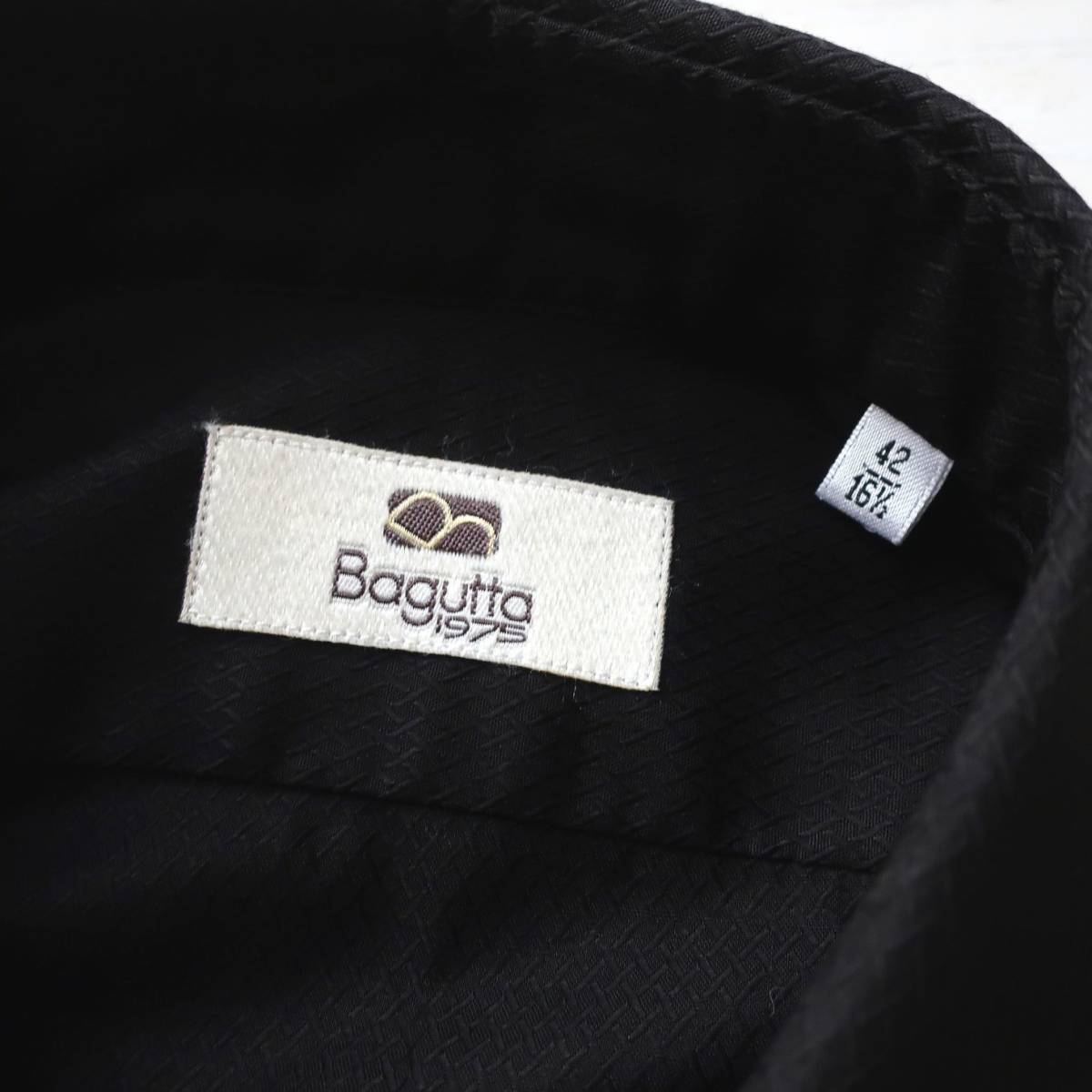 新品 未使用 BAGUTTA バグッタ 最高級 メンズ ドレスシャツ 織柄 シャドー柄 長袖シャツ ボタン シャツ 黒 ブラック 42 XL ～ 2XL 2L 3L_画像8