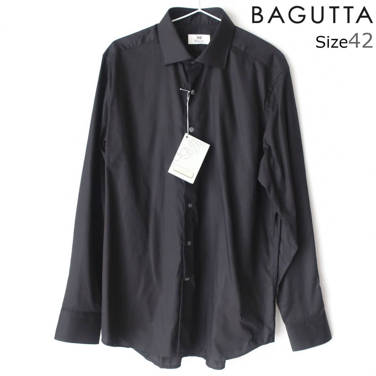 新品 未使用 BAGUTTA バグッタ 最高級 メンズ ドレスシャツ 織柄 シャドー柄 長袖シャツ ボタン シャツ 黒 ブラック 42 XL ～ 2XL 2L 3L_画像1
