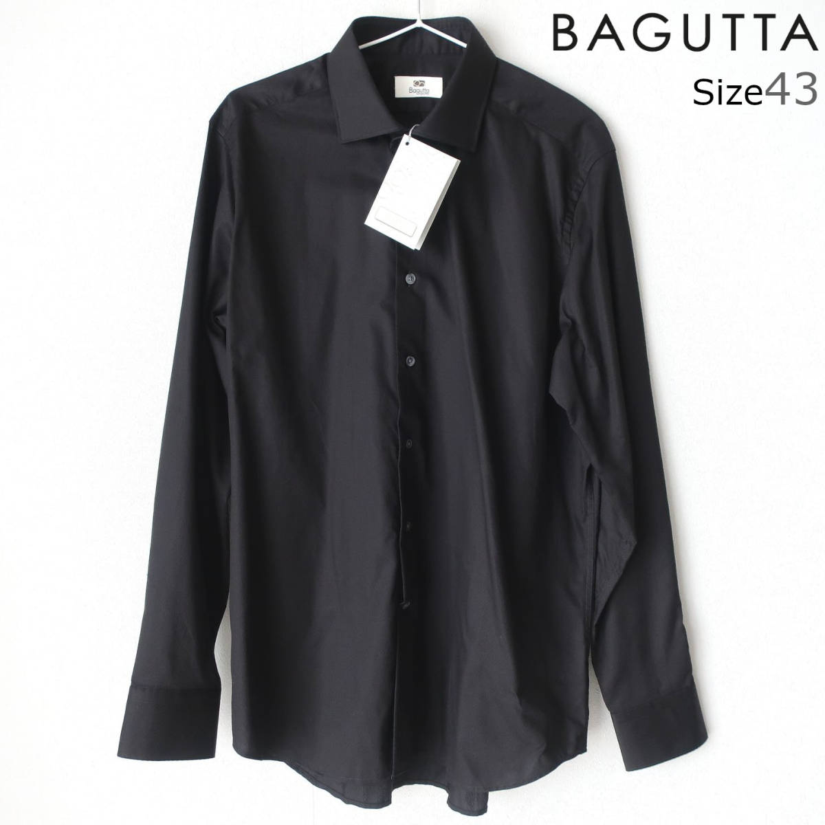 新品 未使用 BAGUTTA バグッタ 最高級 メンズ ドレスシャツ 織柄 シャドー柄 長袖シャツ ボタン シャツ 黒 ブラック 43 2XL ～ 3XL 3L 4L_画像1