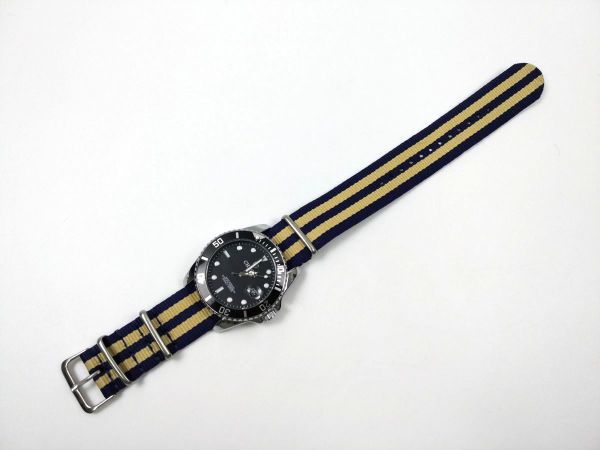  нейлоновый милитари ремешок nato модель текстильный ремень наручные часы темно-синий X бежевый полоса 22mm