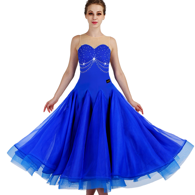 新作ファッションデザイン　レディース社交ダンスドレス　お洒落ダンスワンピース　ブルー　サイズS　M　L　XL　XX