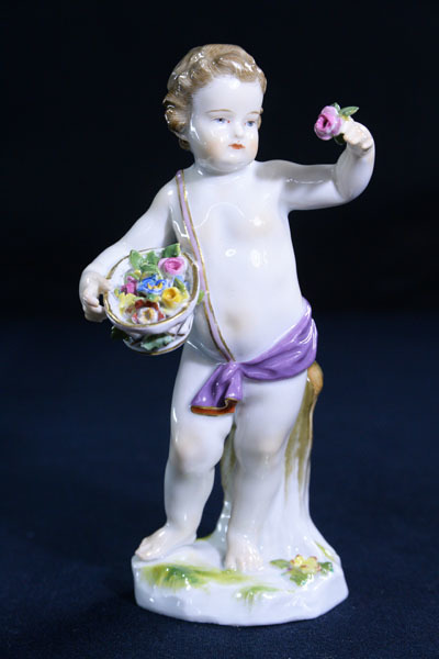 FH3423 コレクター放出品 アンティーク 超美品 オールド マイセン Meissen フィギュリン 人形 子供 天使 花