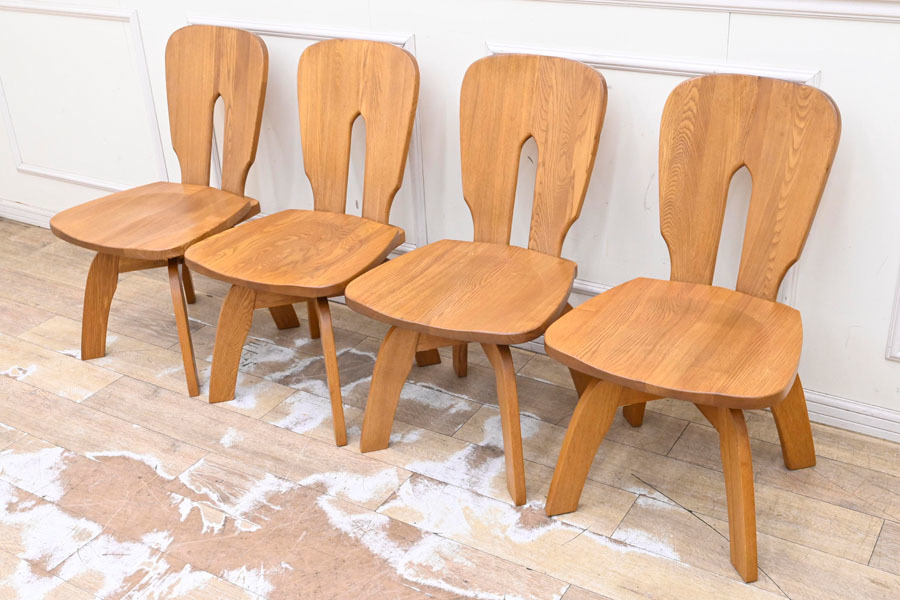 GI162 購入22万円 高級家具メーカー マルニ 特注品 総無垢 天然木 回転式 ダイニングチェア 食卓椅子 4脚セット◆テーブルも出品予定_画像1