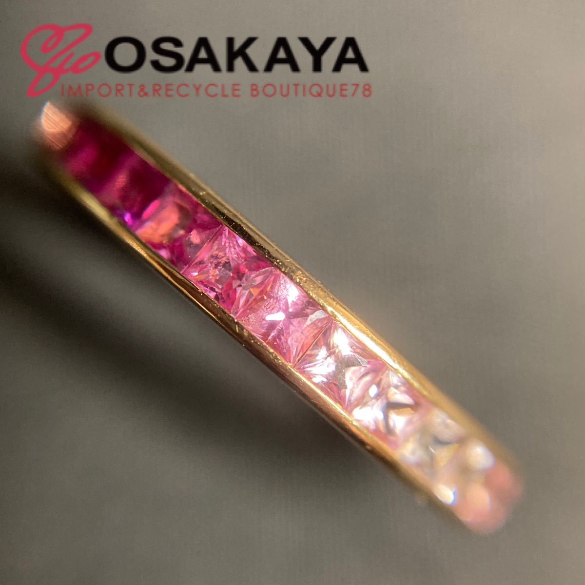  used beautiful goods TOWAMOUR sapphire ring 750PG K18 pink gold #12 gradation full Eternity towa M -ru Princess cut ring 