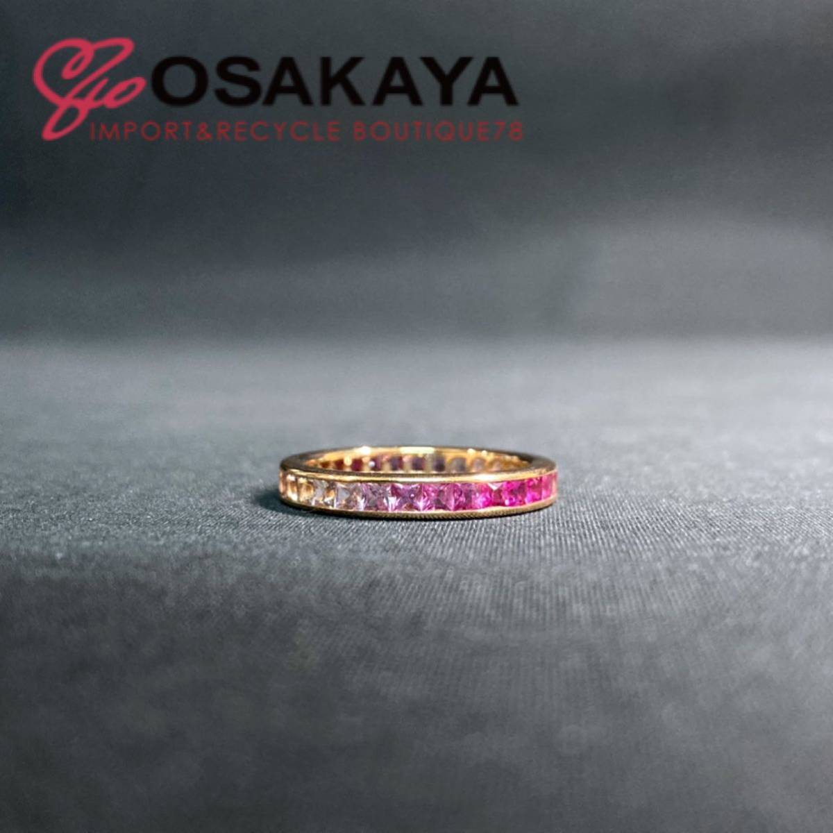  used beautiful goods TOWAMOUR sapphire ring 750PG K18 pink gold #12 gradation full Eternity towa M -ru Princess cut ring 