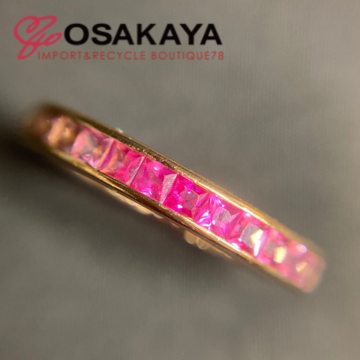  used beautiful goods TOWAMOUR sapphire ring 750PG K18 pink gold #12 gradation full Eternity towa M -ru Princess cut ring 