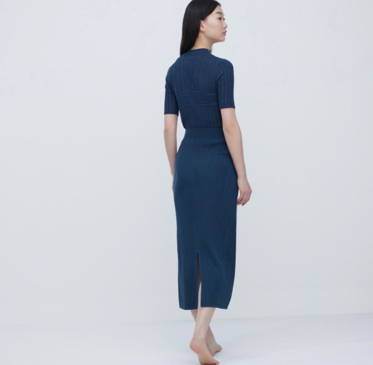 新品　ユニクロ　UNIQLO マメクロゴウチ　3D リブロングスカート M / L ブルー タイトスカート ロングスカート