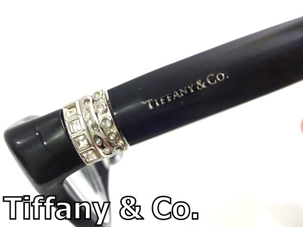 X3I026■本物■ ティファニー Tiffany &Co. ブラック&ラインストーンデザイン ブルーライトカットレンズ メガネ 眼鏡 メガネフレーム_画像1