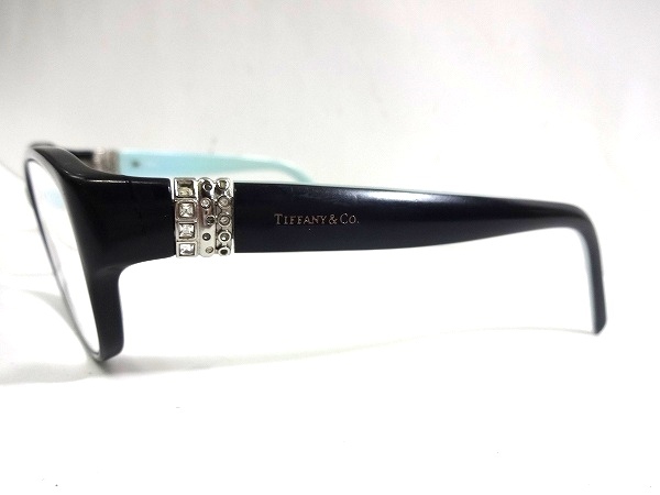 X3I026■本物■ ティファニー Tiffany &Co. ブラック&ラインストーンデザイン ブルーライトカットレンズ メガネ 眼鏡 メガネフレーム_画像4