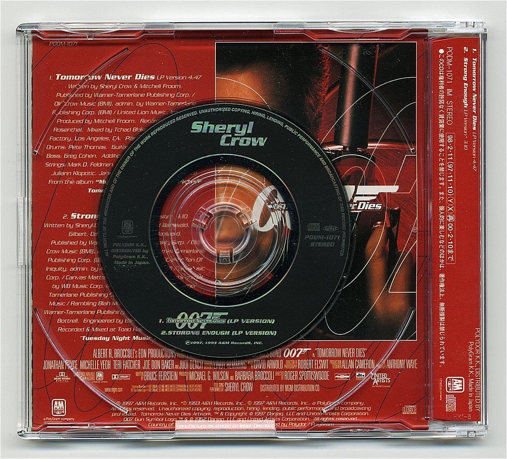 【送料込み】 シェリル・クロウ 007シリーズ主題歌 『トゥモロー・ネバー・ダイ 』8cm CD 国内盤 Used品_画像2