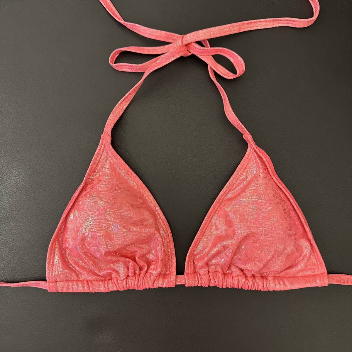  halter-neck bikini top and bottom set lady's swimsuit enamel Aurora pink 