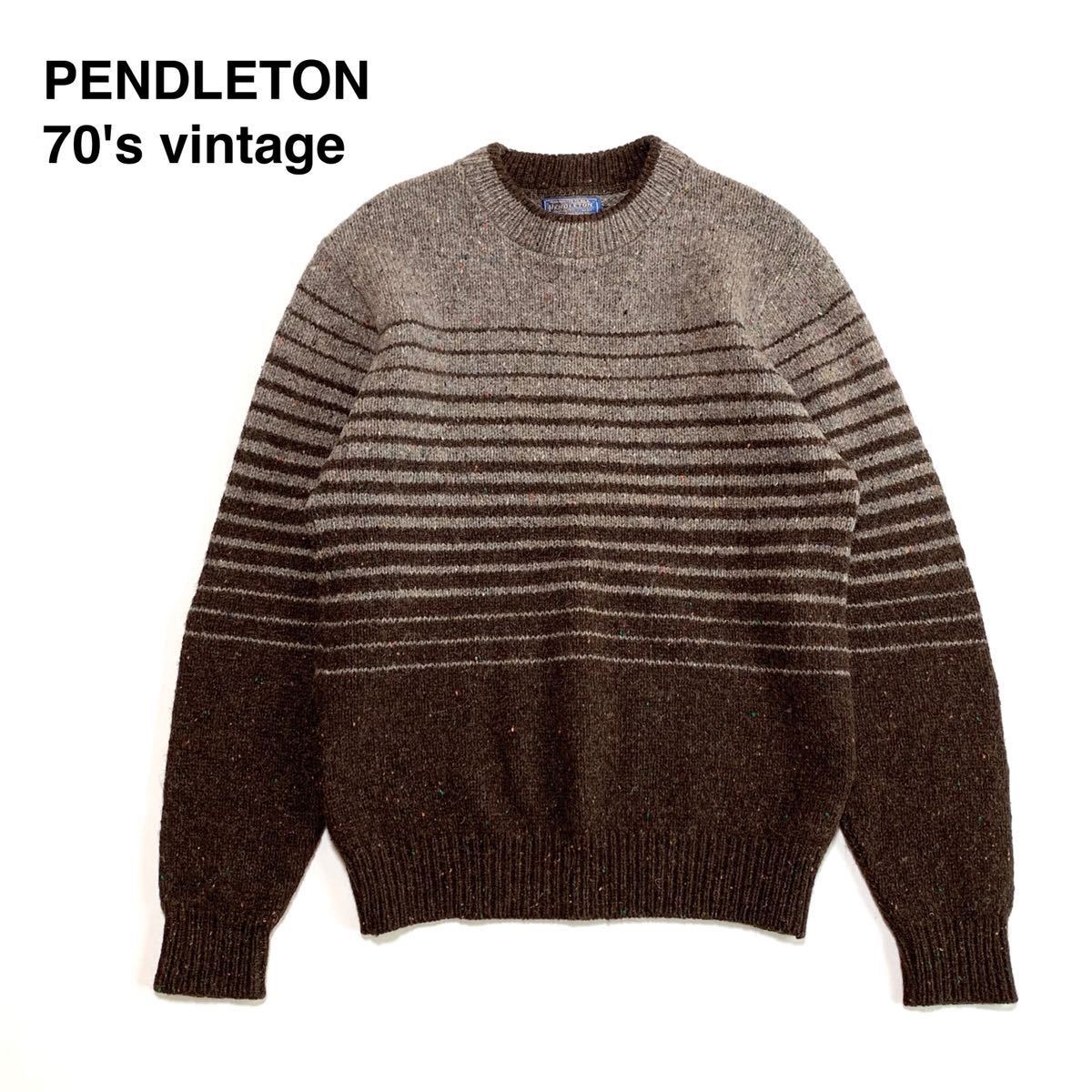 ☆良品 ペンドルトン PENDLETON 70s ヴィンテージ ボーダー ウール ニット セーター USA製 古着 vintage 80s 90s ユニセックス 男女兼用_画像1