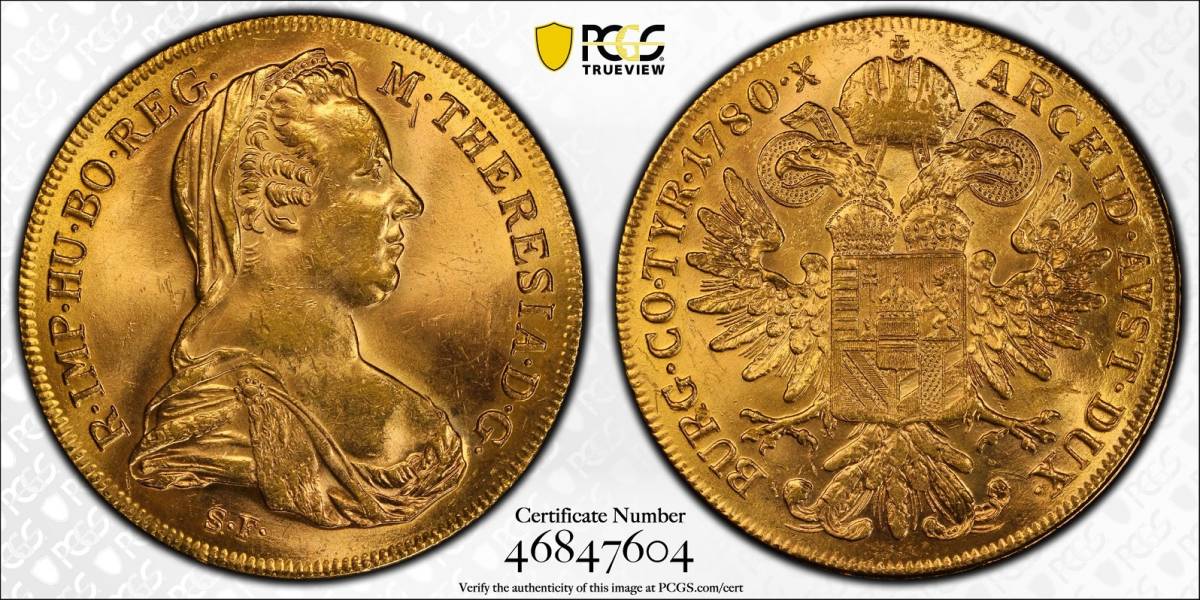 TOP POP 1780 1950 SF オーストリア マリアテレジア 20ダカット 大型 金貨 PCGS MS62 72.9 g リストライク アンティークコイン_画像7